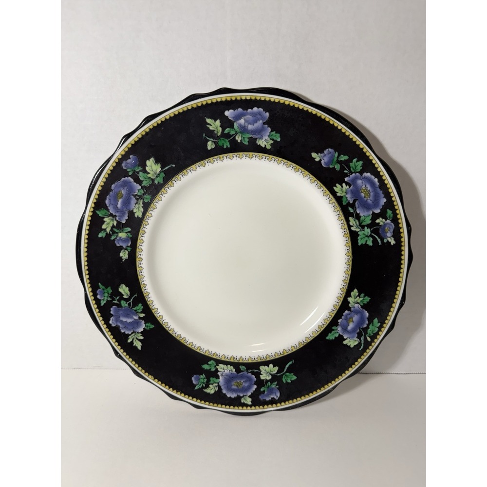 Rare Tiffany & Co Porcelain Blue Peony Floral Scallop Gold Trim Plate Dish 1990s